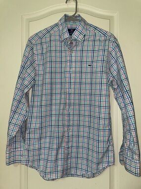 Vineyard Vines Men's classic Fit Plaid Button-Down Shirt in Blue & Pink